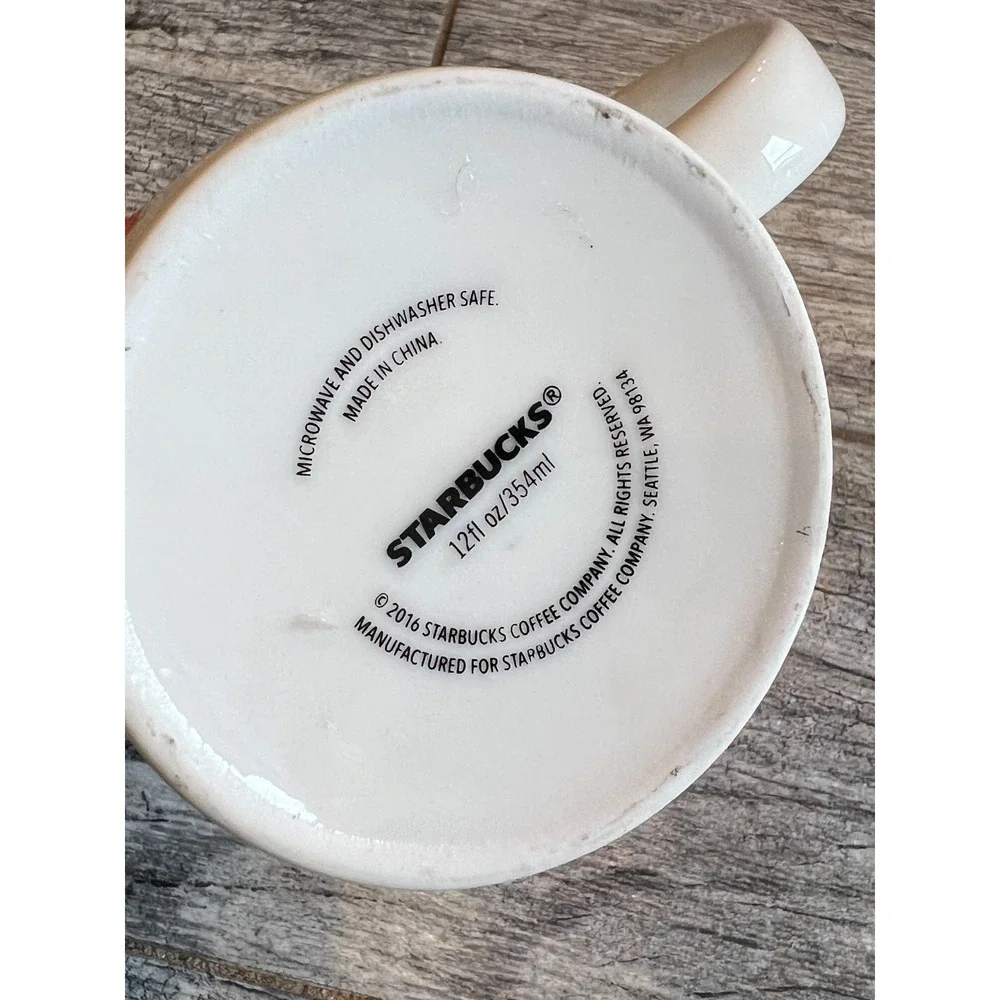 STARBUCKS Ornament Christmas‎ Coffee Tea Cup Mug 12 oz Red Black 2016 Holiday